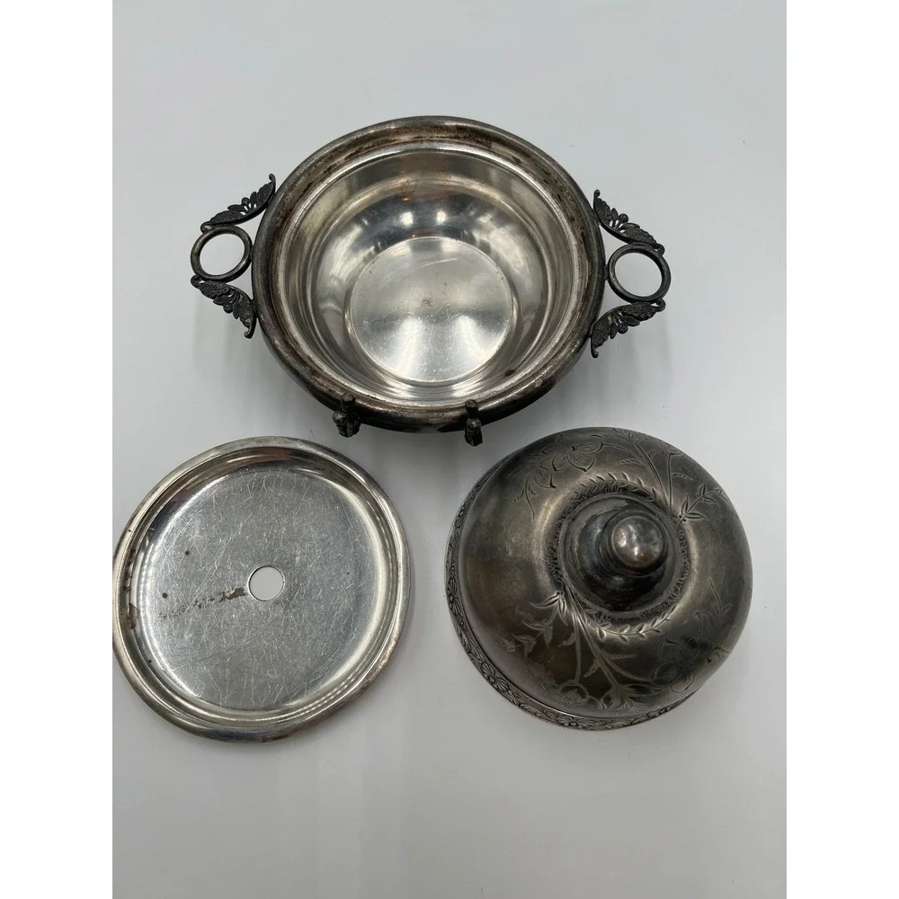 Barbour Bros Silver Quadruple Plate Butter‎ Dish with Lid Floral Engraving